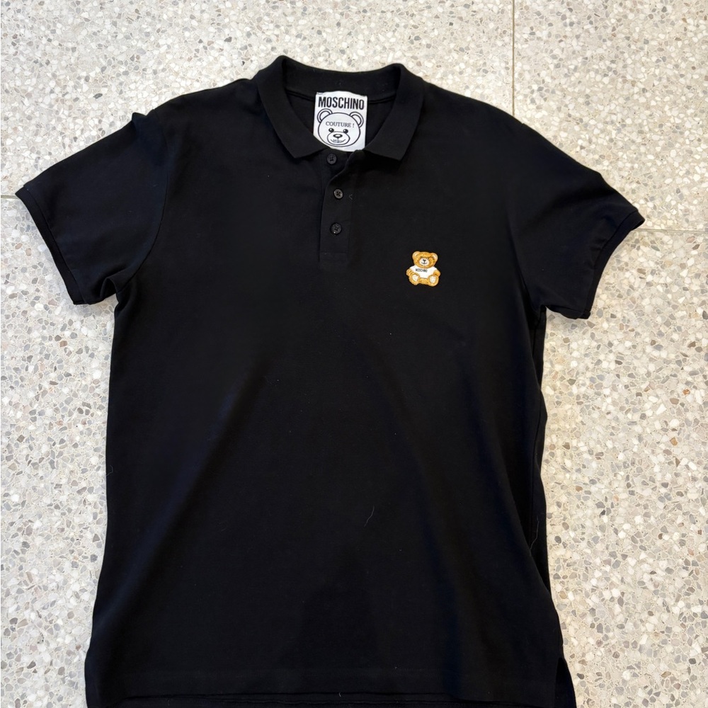 Moschino Black Polo Shirt with Bear Patch